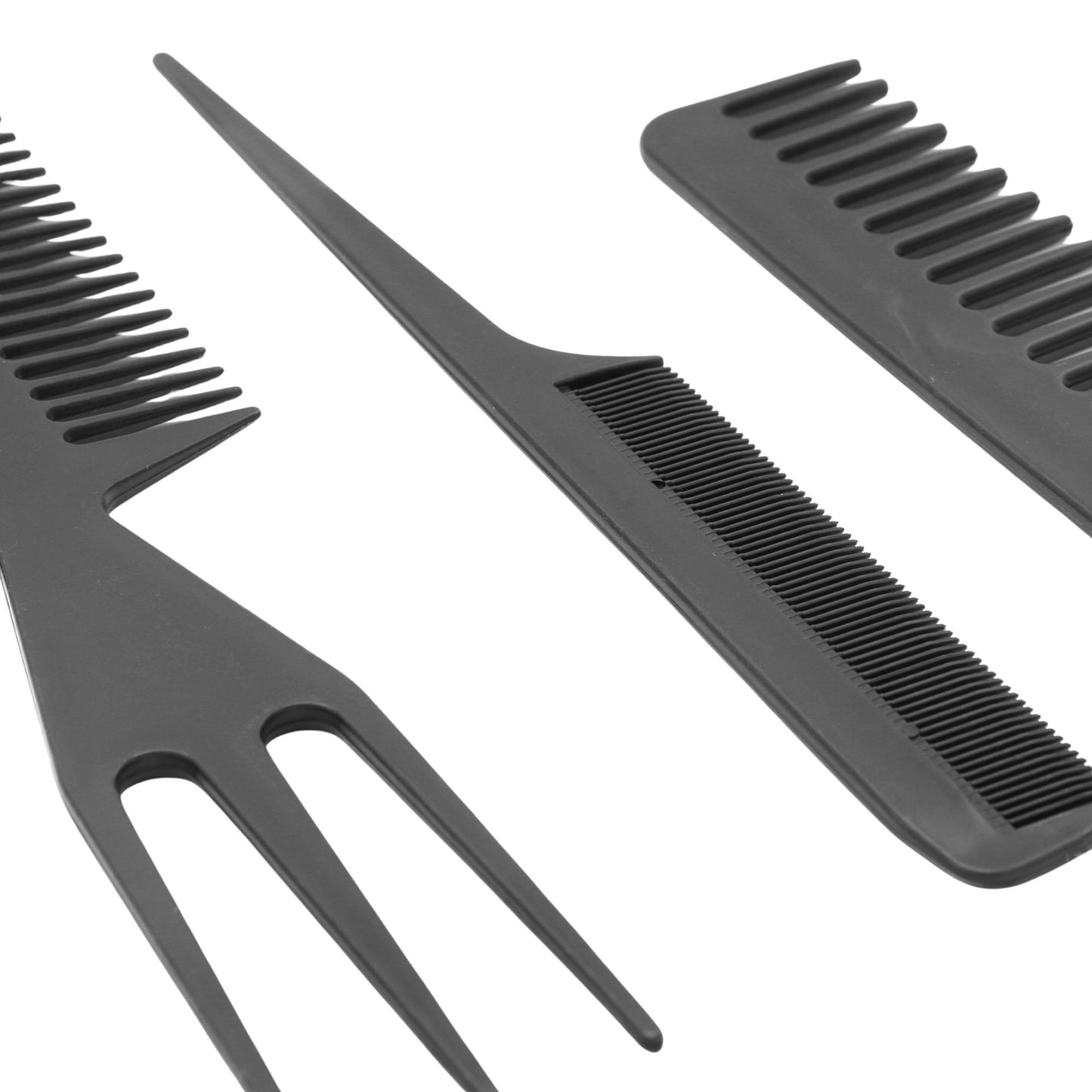 Set piepteni profesionali pentru coafat, Klevo, 10 bucati, PP + Otel inoxidabil, 18,5–22 cm, Rezistenti la caldura, Negru