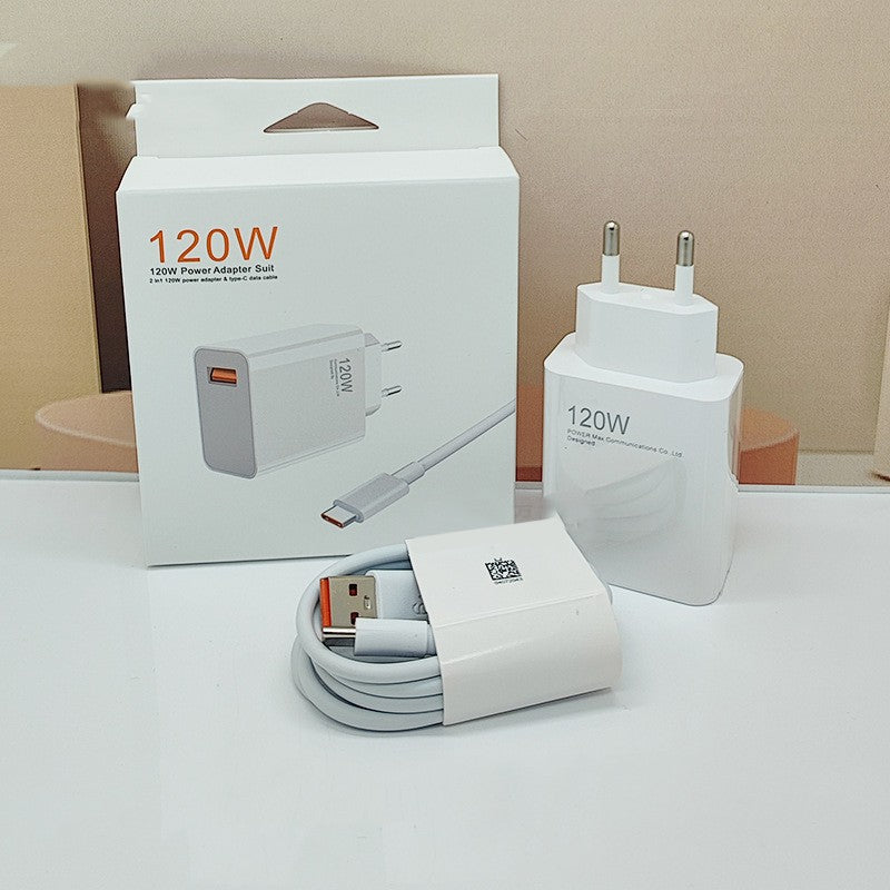 Incarcator Retea Super Charge pentru Telefon, Klevo, 120W Standard UE, Port USB-B cu Cablu TYPE-C de 1m Inclus, Alb