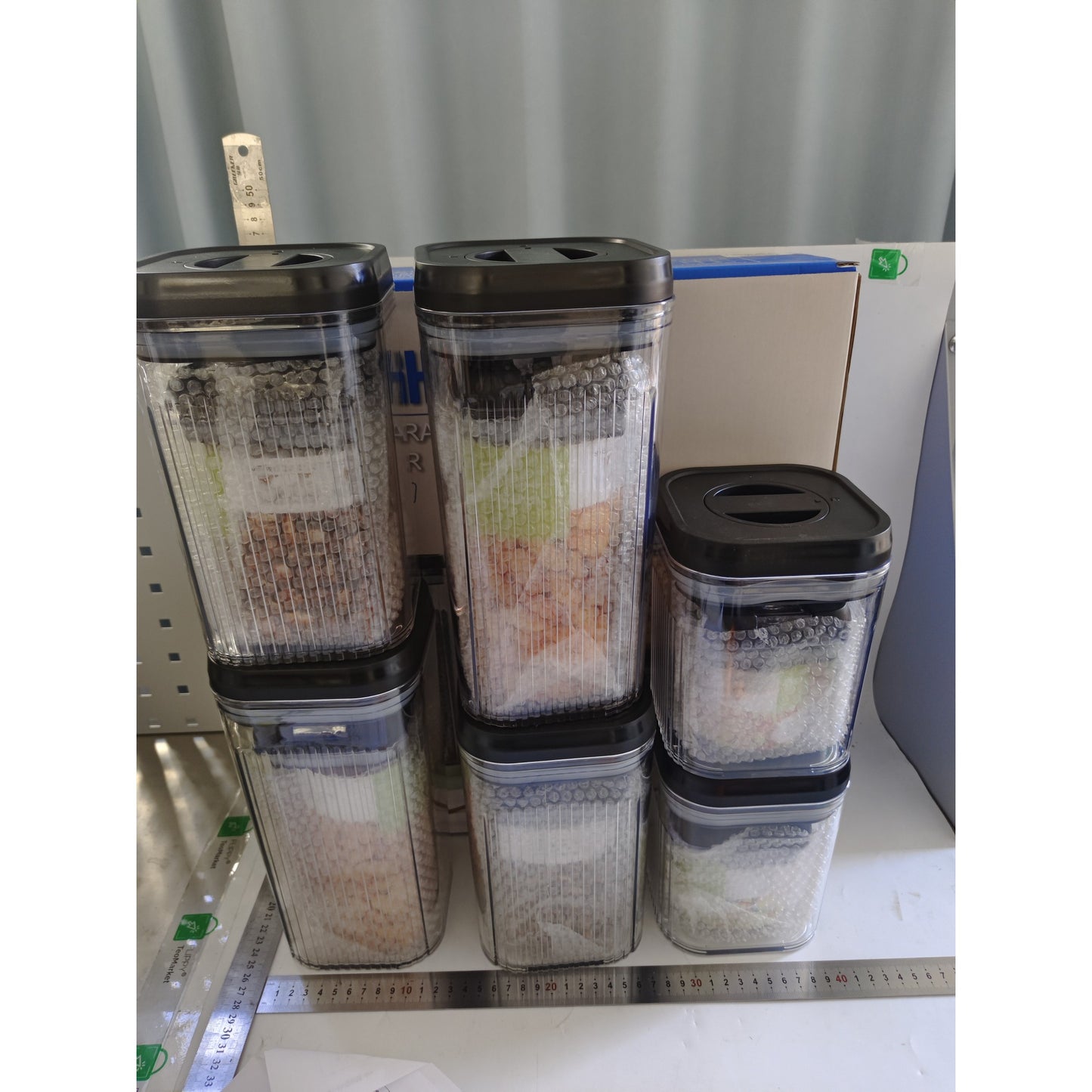 Cutii de Depozitare Alimente, Klevo, Set din 12 Cutii de tip Container, Recipiente pentru Cereale in Bucatarie, Transparente cu Capac Negru