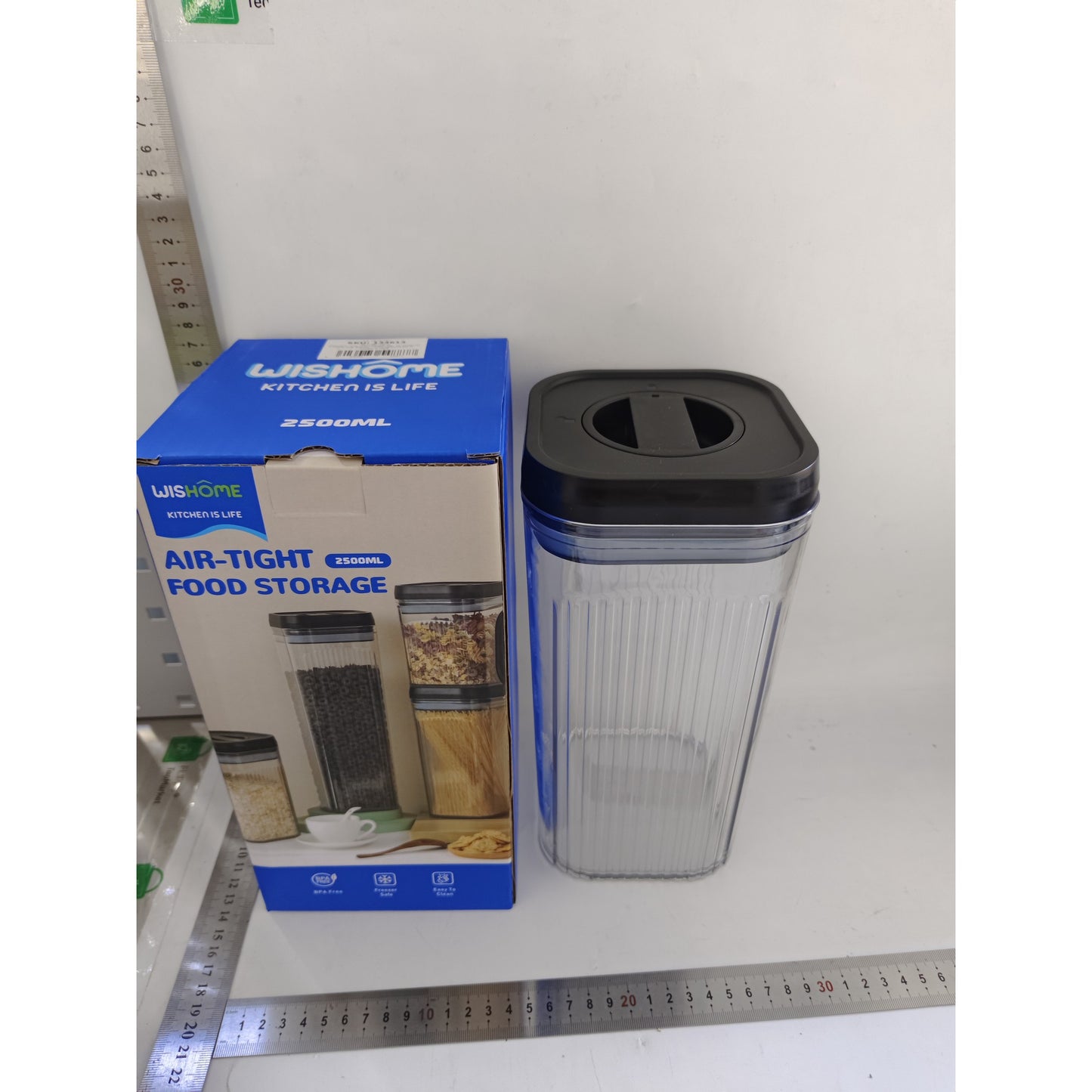 Cutie de Depozitare Alimente, Klevo, tip Container, 2.5L, Recipiente pentru Cereale in Bucatarie, Transparente cu Capac Negru
