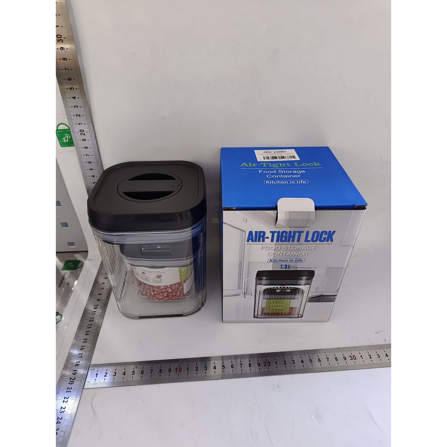 Cutii de Depozitare Alimente, Klevo, Set din 2 Cutii de Tip Container de 0.5 si 1.3 l, Recipiente pentru Cereale in Bucatarie, Transparente cu Capac Negru