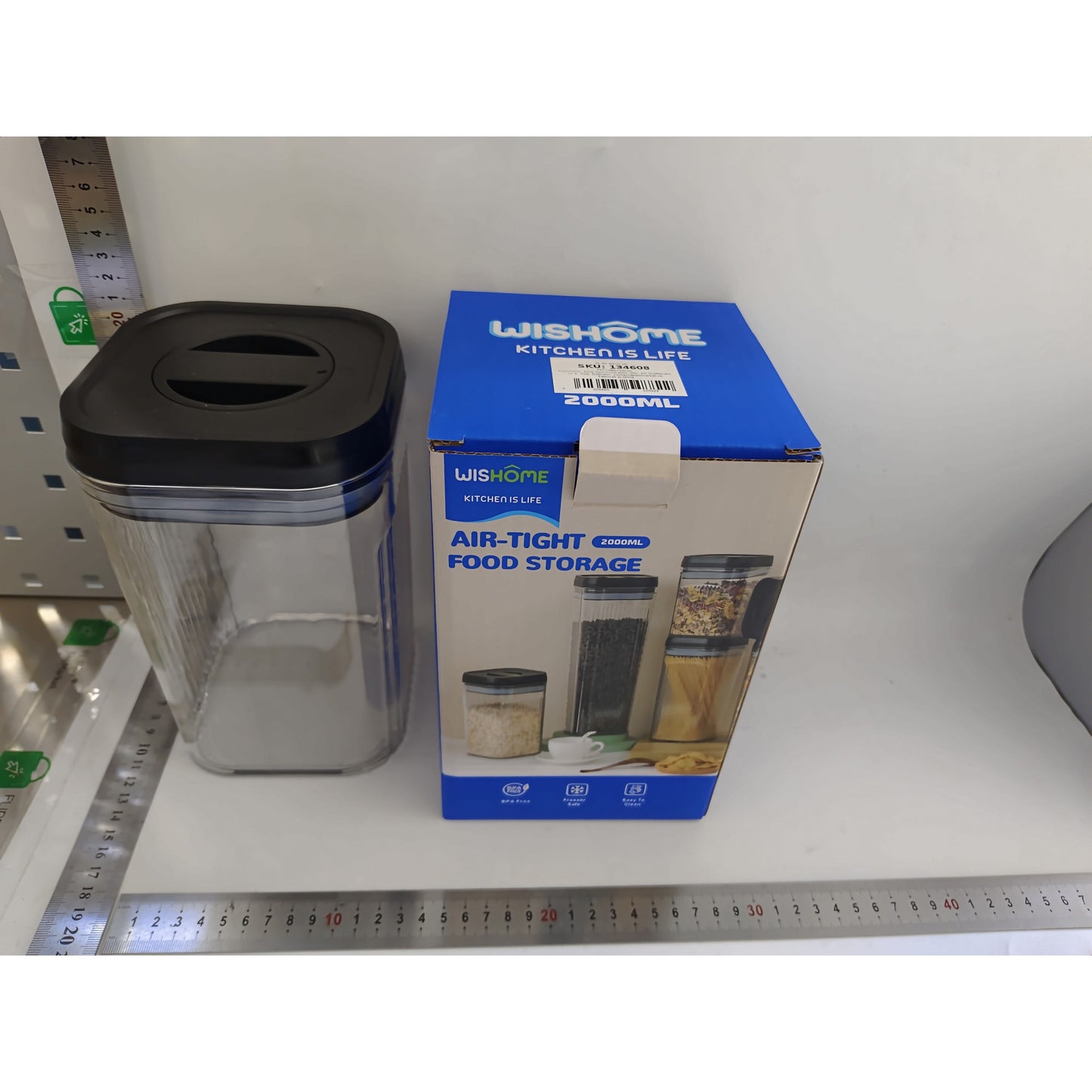Cutie de Depozitare Alimente, Klevo, tip Container, 2L, Recipiente pentru Cereale in Bucatarie, Transparente cu Capac Negru