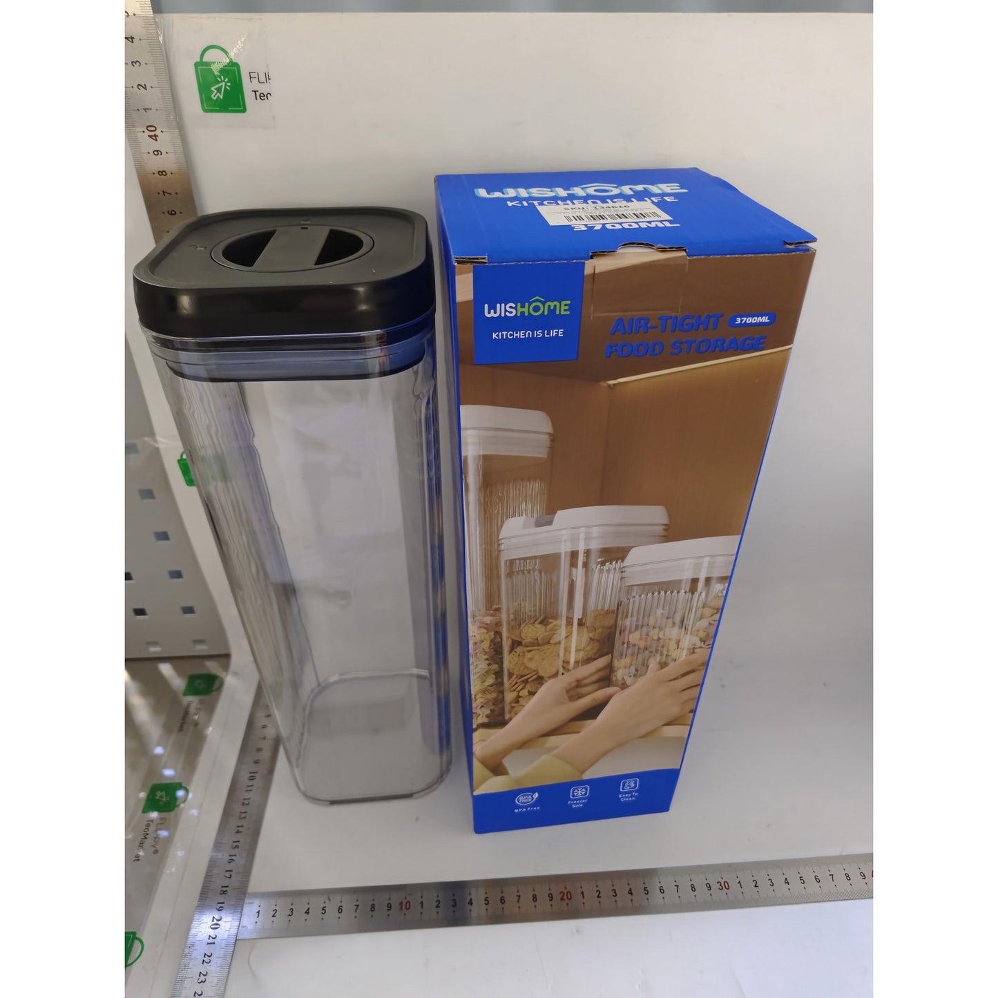 Cutie de Depozitare Alimente, Klevo, tip Container, 3.7L, Recipiente pentru Cereale in Bucatarie, Transparente cu Capac Negru