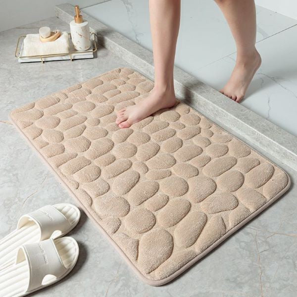 Covoras pentru Baie Antiderapant, Klevo, Uscare Rapida, Model 3D Piatra, 40x60 cm, Bej