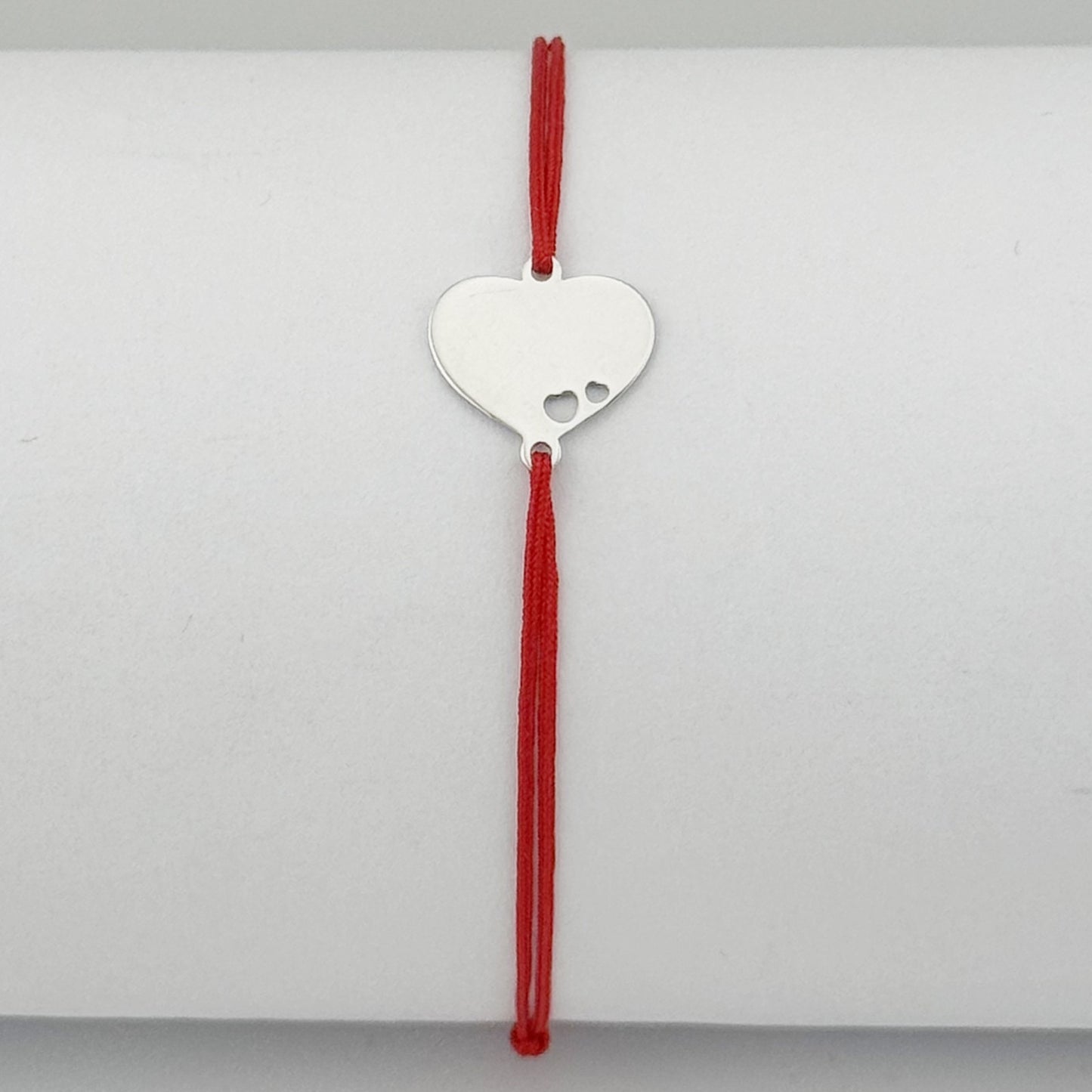 Bratara Argint 925 pentru Dama, Jolie, Model Inima Plina, Martisor Bratara de 1 Martie, Pandativ Argintiu cu Snur Rosu