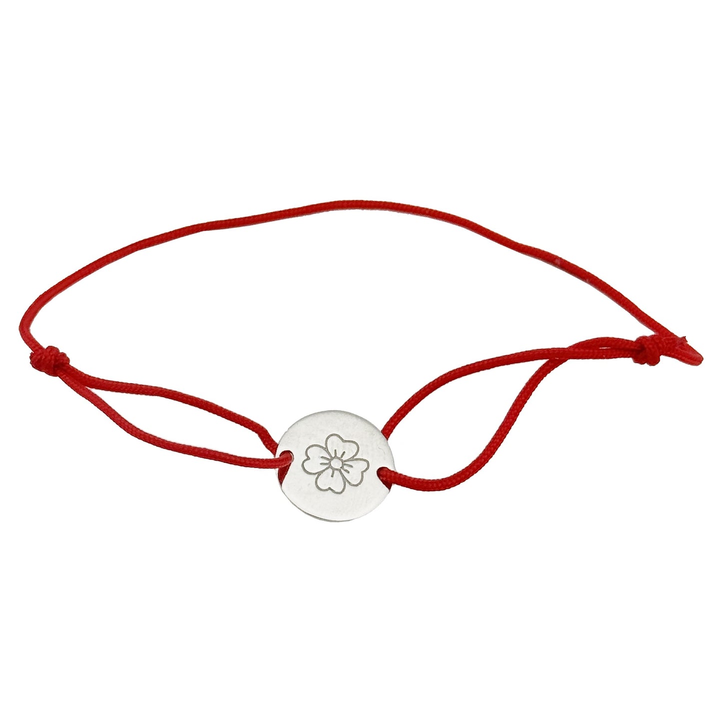 Martisor Bratara Argint 925, Jolie, Model Trifoi Gravat, Martisor de 1 Martie, cu Snur Rosu, Argintiu