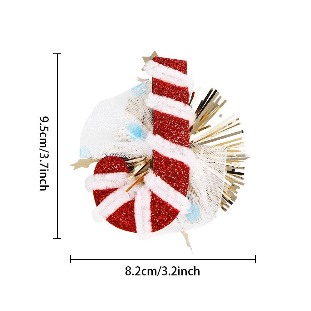 Agrafa de Par, Klevo, Tema Craciun, Model Acadea, din Panza, 9.5 x 8.2 cm, Multicolor