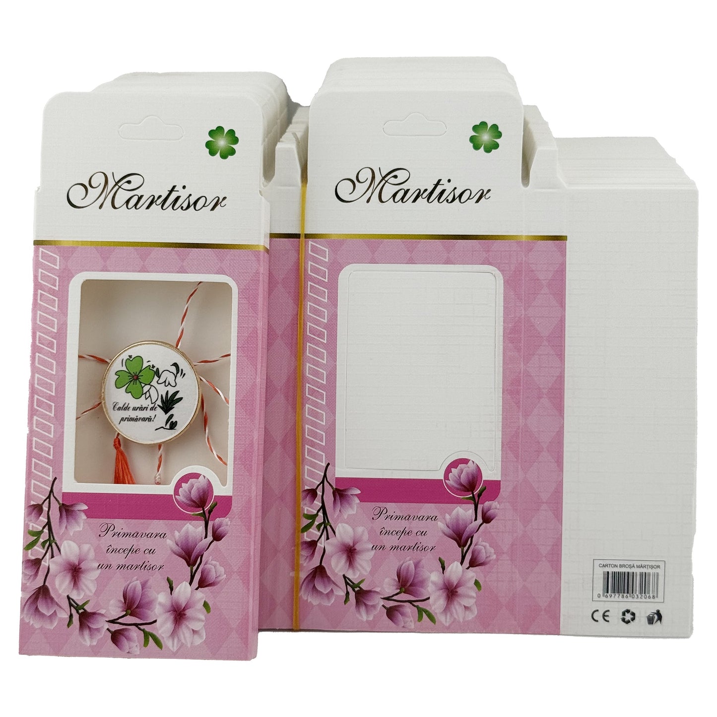 Ambalaje de Carton pentru Martisoare, Klevo, Set 200 Bucati, Cutii Brosa, Model Floral, Roz deschis