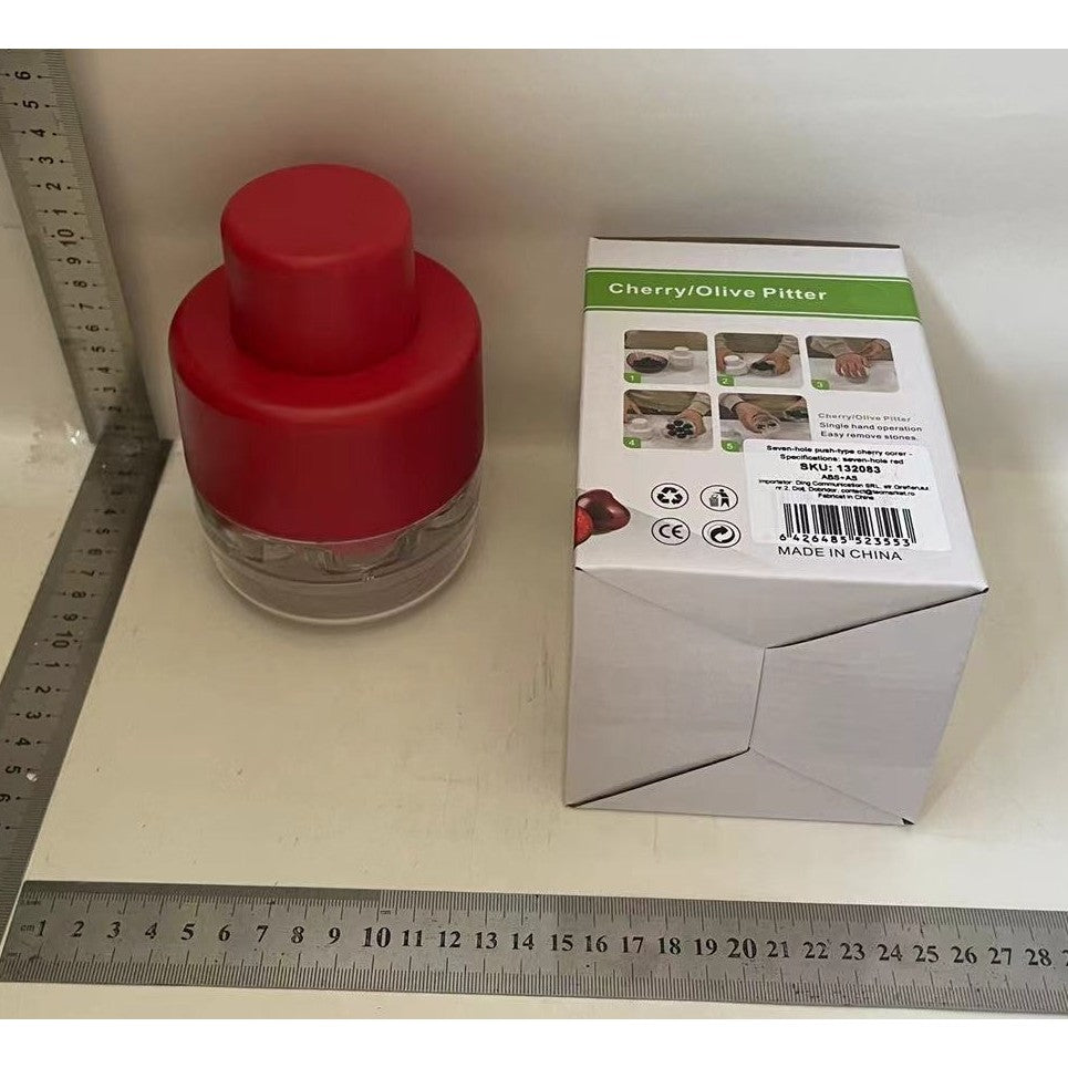Dispozitiv de Scos Samburi, Klevo, Manual, cu 7 Gauri, pentru Cirese, 13 x 9.2 cm, din ABS, Rosu
