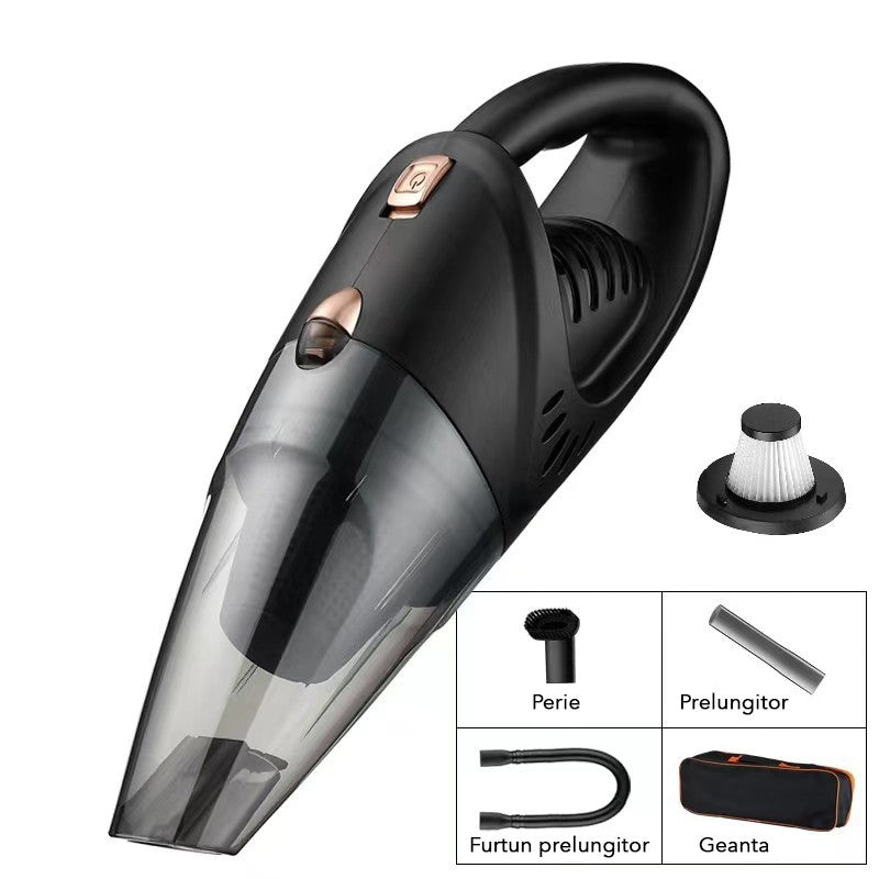 Aspirator Auto, Klevo, pentru interiorul Automobilului, putere Turbo, alimentare DC 12 V, 42 x 14 cm, Negru