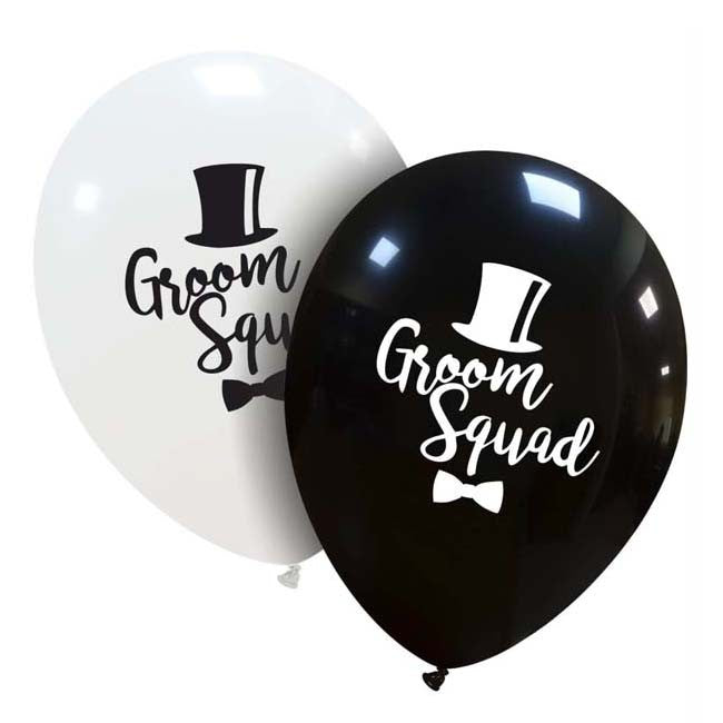 Baloane de Decor, Klevo, Set 10 Baloane de Decor pentru Echipa Mirelui, din Latex 25 cm, Alb/Negru