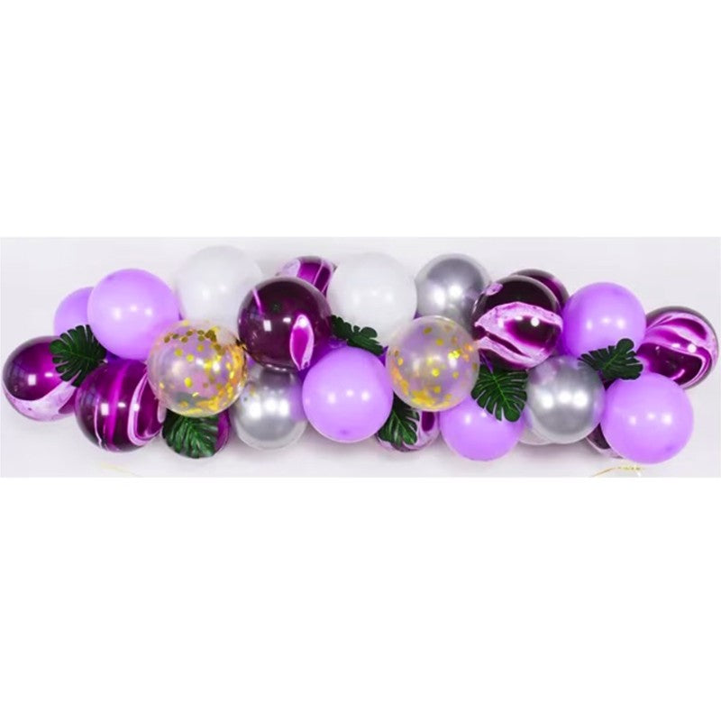 Baloane decorative din Latex si Banner Happy Birthday, Klevo, Model Aniversare, Set 37 de Piese, Mov, Argintiu, Alb