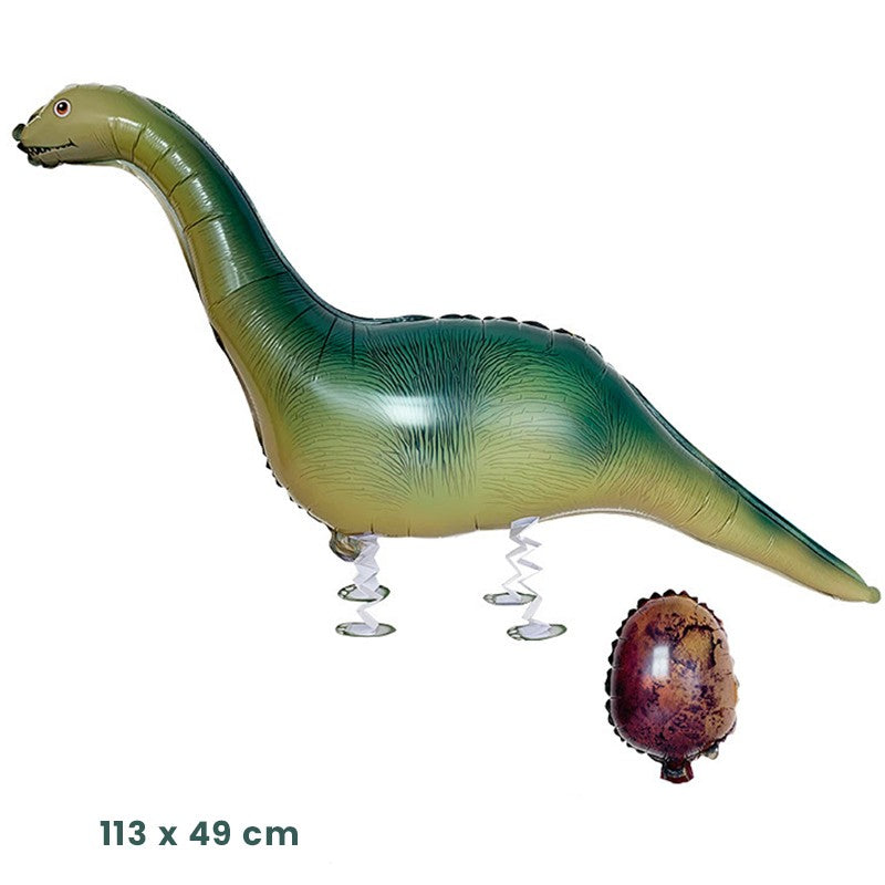 Balon din Folie Metalizata, Klevo, Figurina Animata, Model Dinozaur cu Ou, 113x49 cm, Ambalaj Individual, Pai Inclus, Umflare cu Aer sau Heliu, Verde inchis