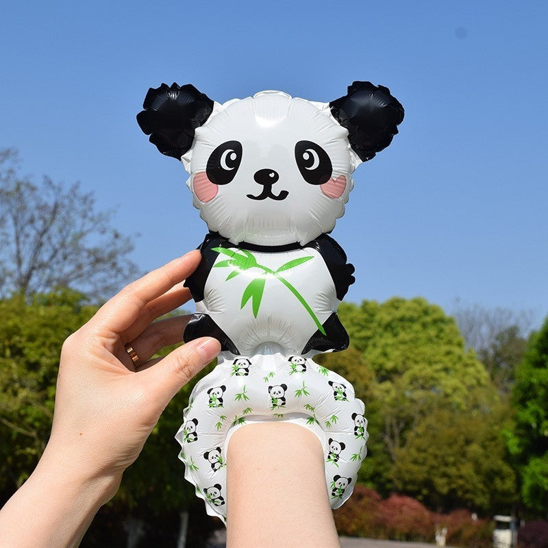 Balon din Folie Metalizata, Klevo, Figurine Animalute, Tip Bratara, Model Panda, Ambalaj Individual, Pai Inclus, Umflare cu Aer sau Heliu, Alb-Negru