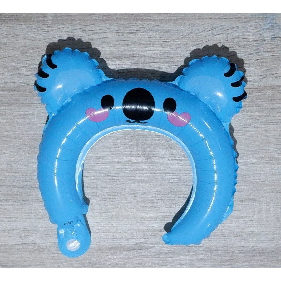 Balon din Folie Metalizata, Klevo, Tip Coronita cu Urechi, Model Koala, Ambalaj Individual, Pai Inclus, Umflare cu Aer sau Heliu, 26.5 x 28 cm, Albastru