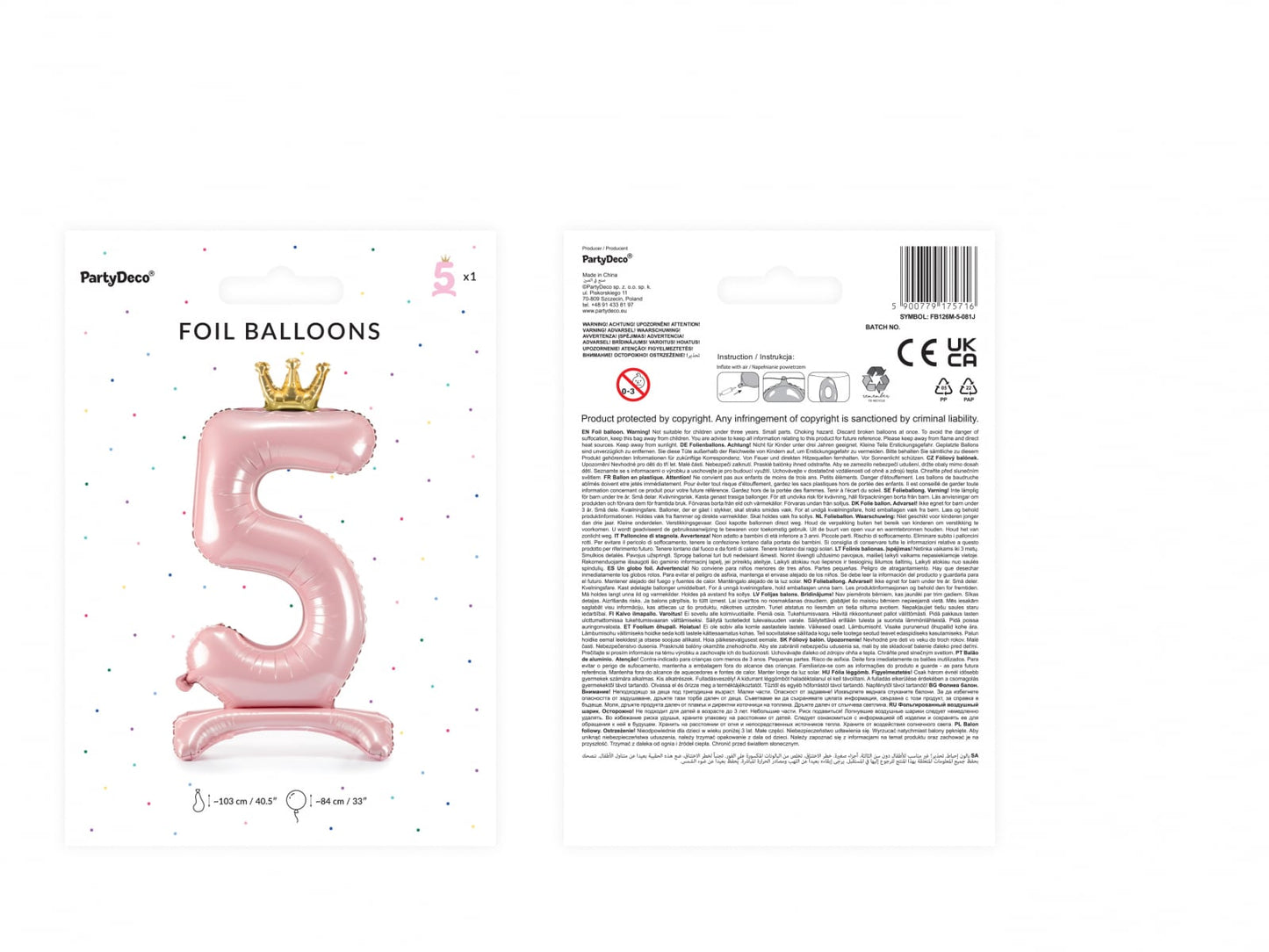 Balon folie cu suport Numărul "5", 84 cm, roz deschis (1 pachet / 1 buc.)