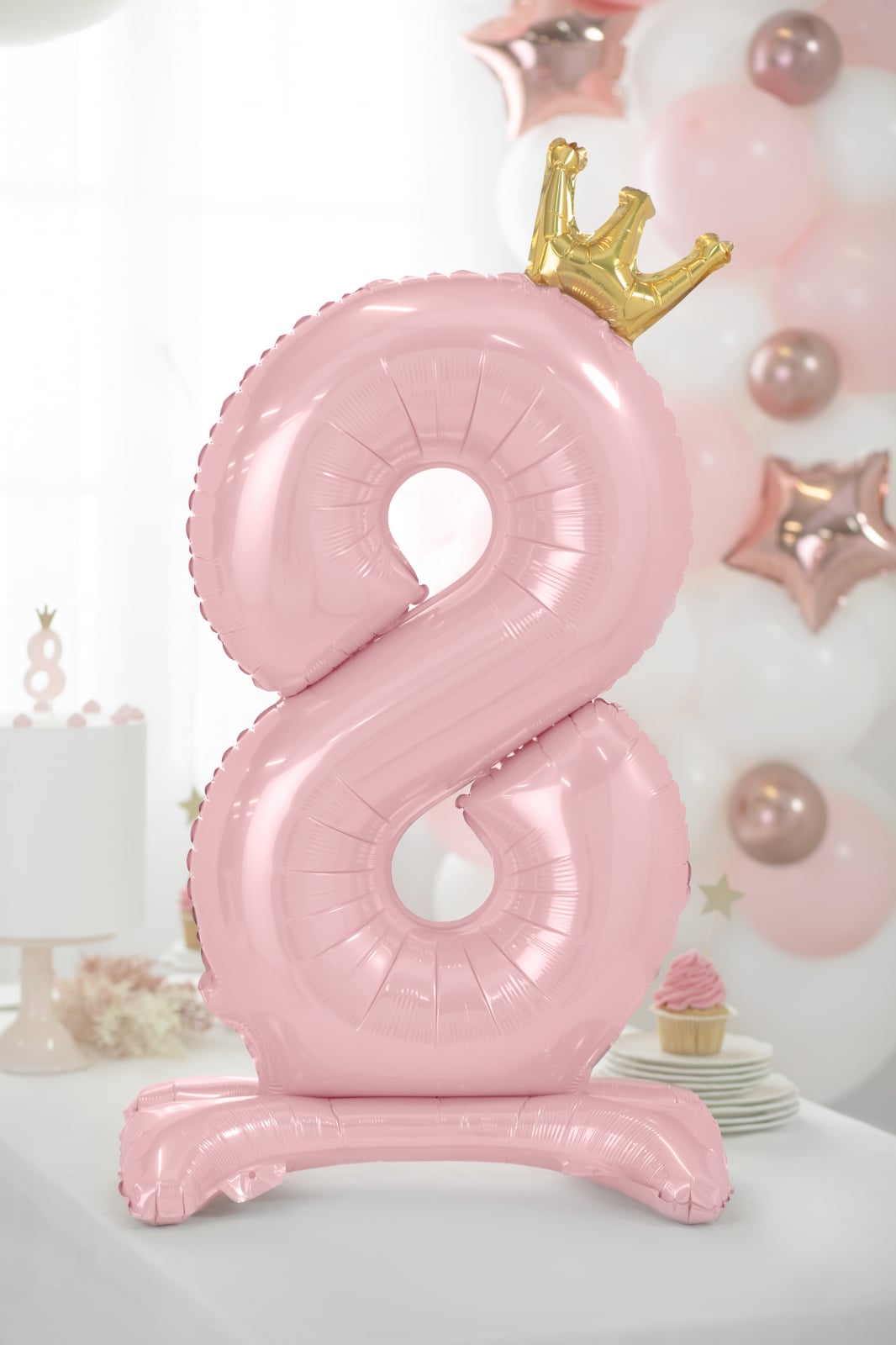 Balon folie cu suport Numărul "8", 84 cm, roz deschis (1 pachet / 1 buc.)