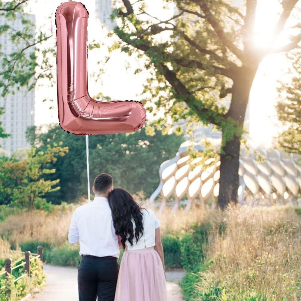 Balon Folie Metalizata Litera L, Klevo, 80 cm, Umflati cu Heliu sau Aer, Ambalaj Individual, Pai inclus, Rose Gold