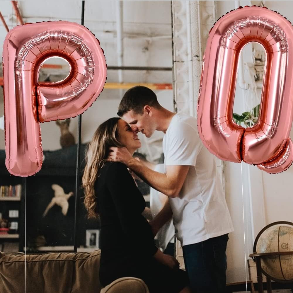 Balon Folie Metalizata Litera P, Klevo, 80 cm, Umflati cu Heliu sau Aer, Ambalaj Individual, Pai inclus, Rose Gold