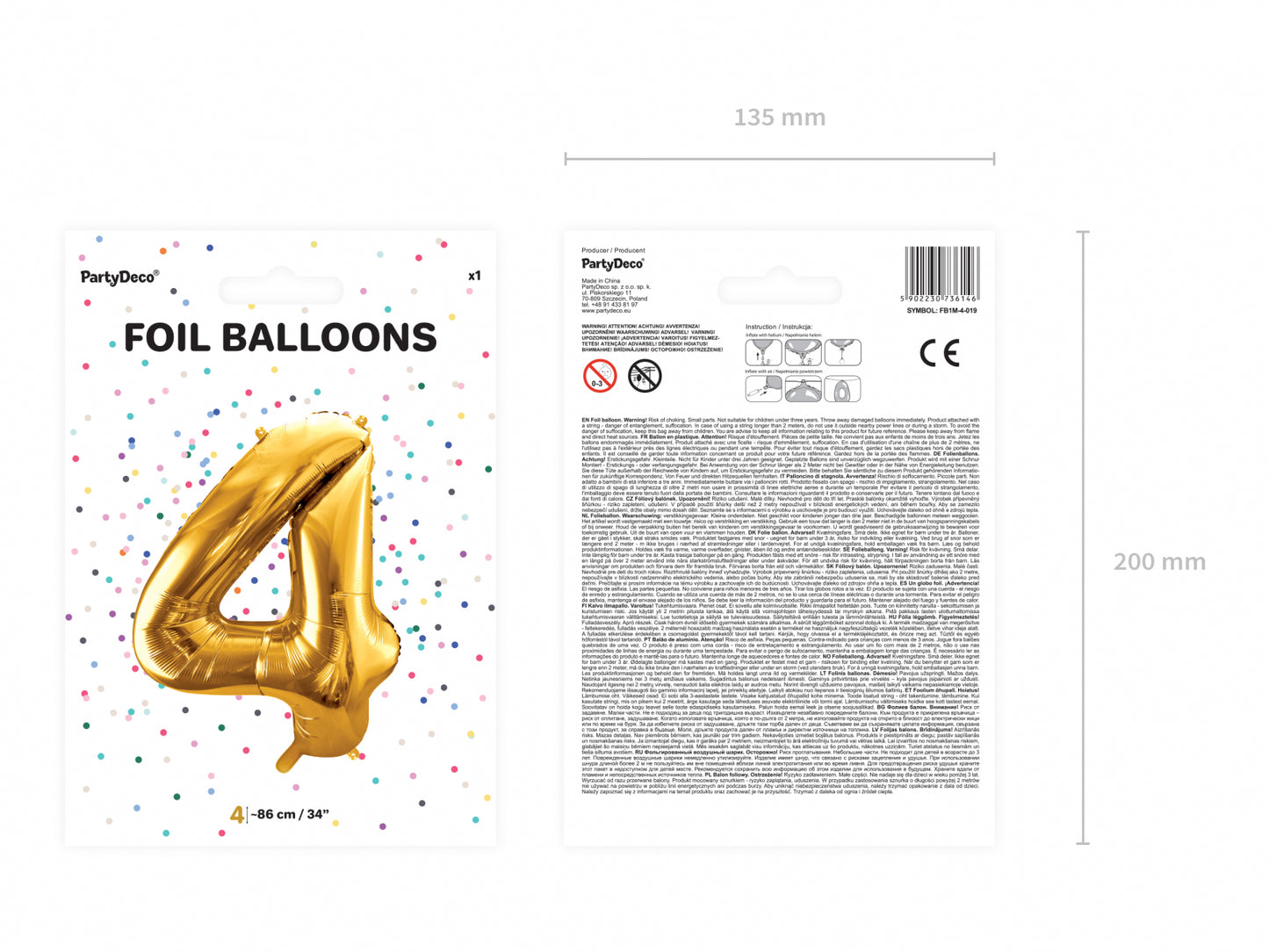 Balon folie Numărul "4", 86 cm, auriu (1 pachet / 1 buc.)