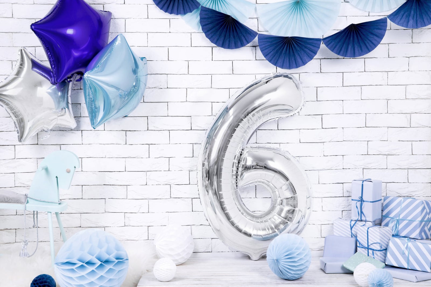 Balon folie Numărul "6", 86 cm, argintiu (1 pachet / 1 buc.)
