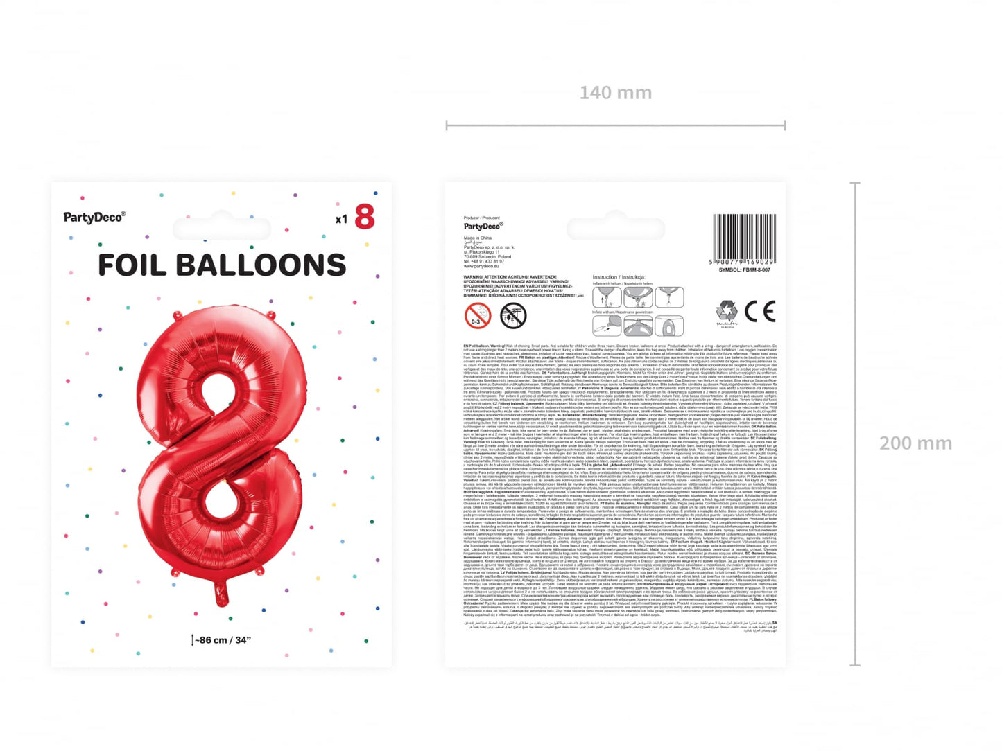 Balon folie Numărul "8", 86 cm, roșu (1 pachet / 1 buc.)