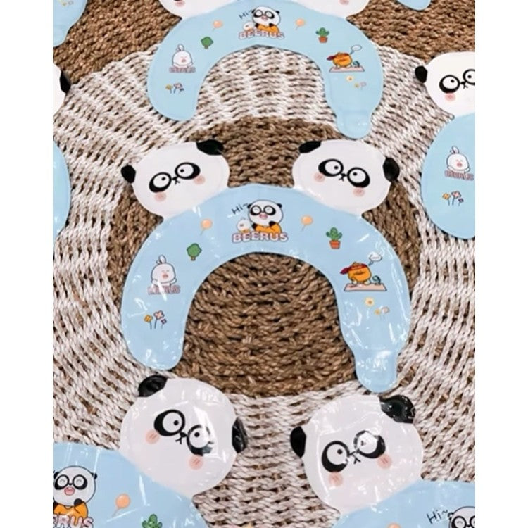 Balon din Folie Metalizata, Klevo, Tip Coronita cu Urechi, Model Panda Mirat, Ambalaj Individual, Pai Inclus, Umflare cu Aer sau Heliu, 30 x 27 cm, Bleu