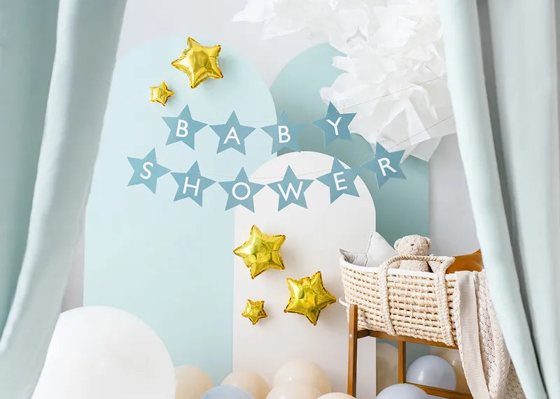 Banner pentru petrecere de baby shower, 290x16,5 cm, albastru deschis