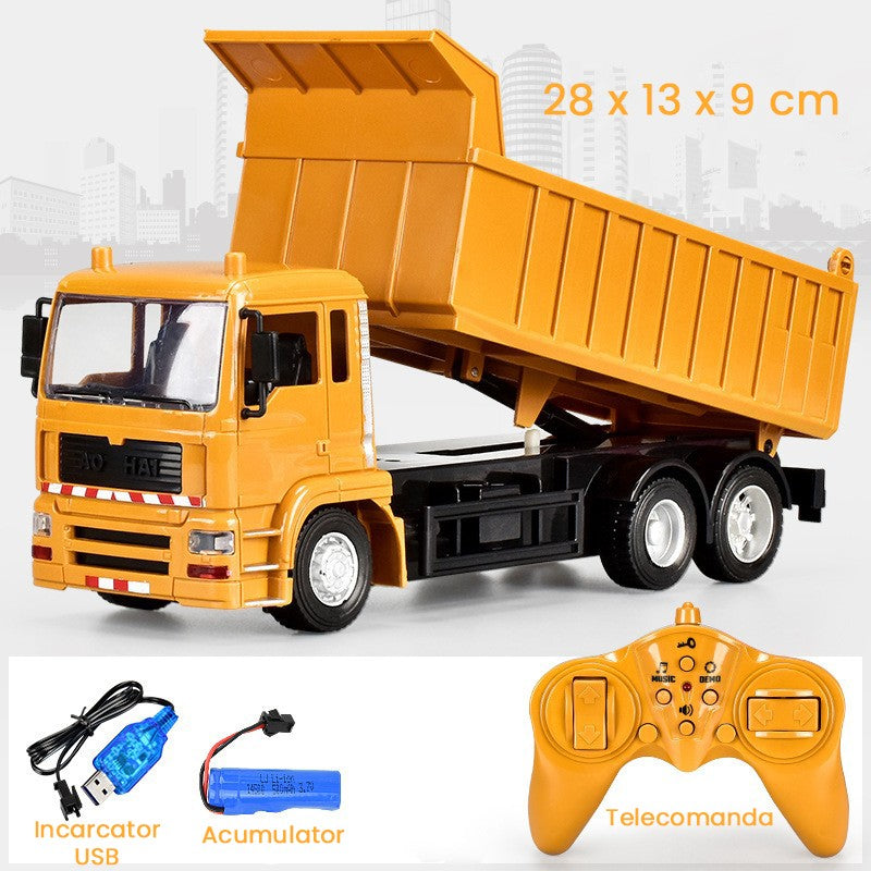 Camion Basculanta Jucarie pentru Copii, Klevo, Jucarie Camion Basculanta cu Telecomanda, Jucarie de Constructie, Acumulator cu Incarcare USB, 28 x 13 x 9 cm, Galben