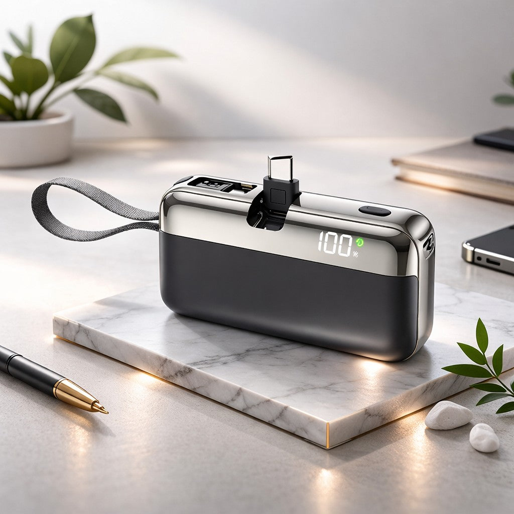 Baterie Externa, Klevo, Power Bank, Capsule, 10000 mAh, Design Compact, Incarcare Rapida, Compatibilitate Universala, 9 x 5 x 2,5 cm, Negru
