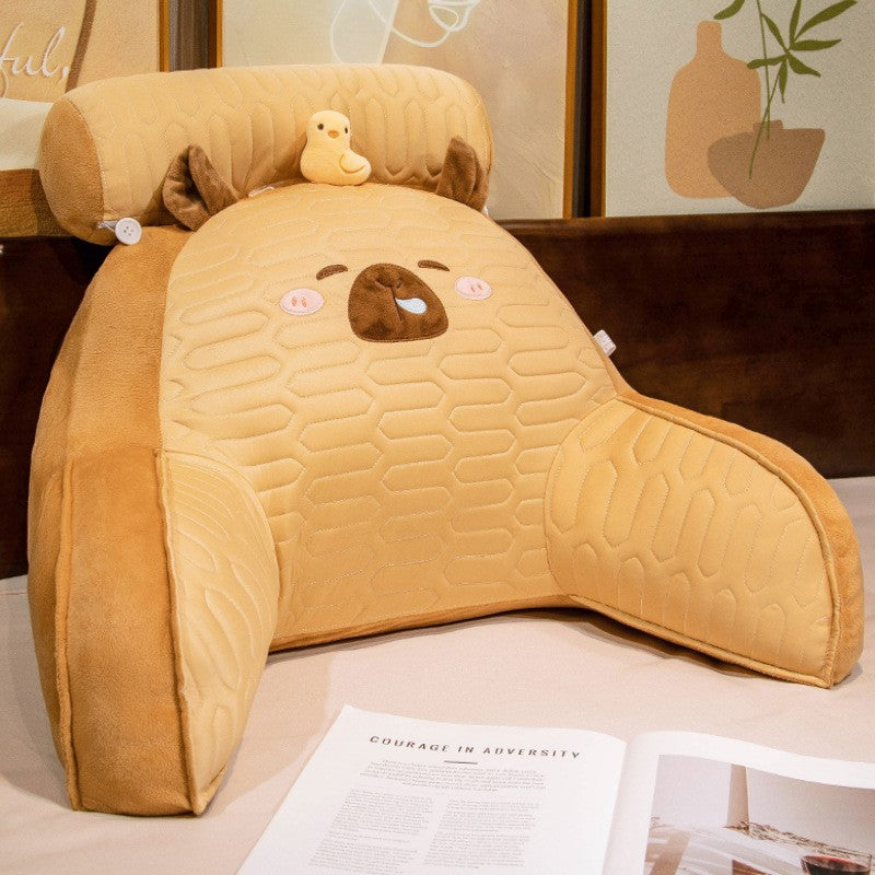 Perna Multifunctionala, Klevo, Spatar pentru Pat, Protectie Lombara, Marime Medie, 60 x 40 cm, din Latex, Model Capybara cu Ratusca in Cap, Maro deschis
