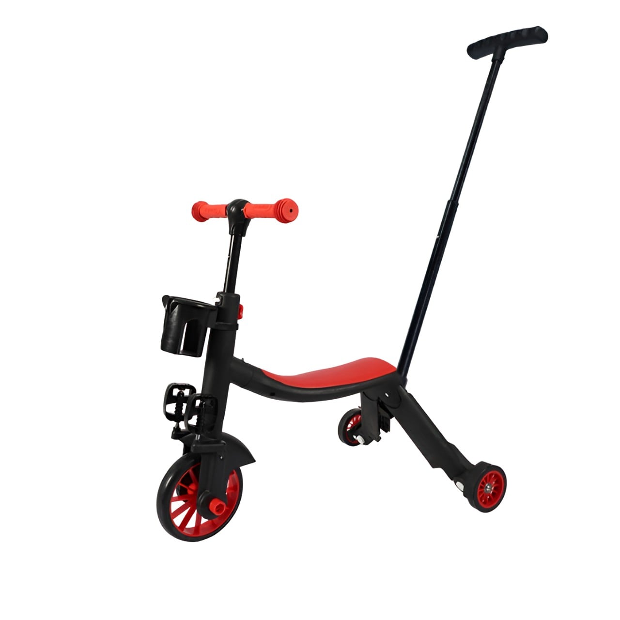 Bicicleta 8 in 1, Klevo, Transformabila, Multifunctionala, Reglare Inaltime, cu Maner de Impingere Detasabil, Tricicleta, Trotineta, 3 Roti, Pedale, Cosulet, 3-6 Ani, Rosu