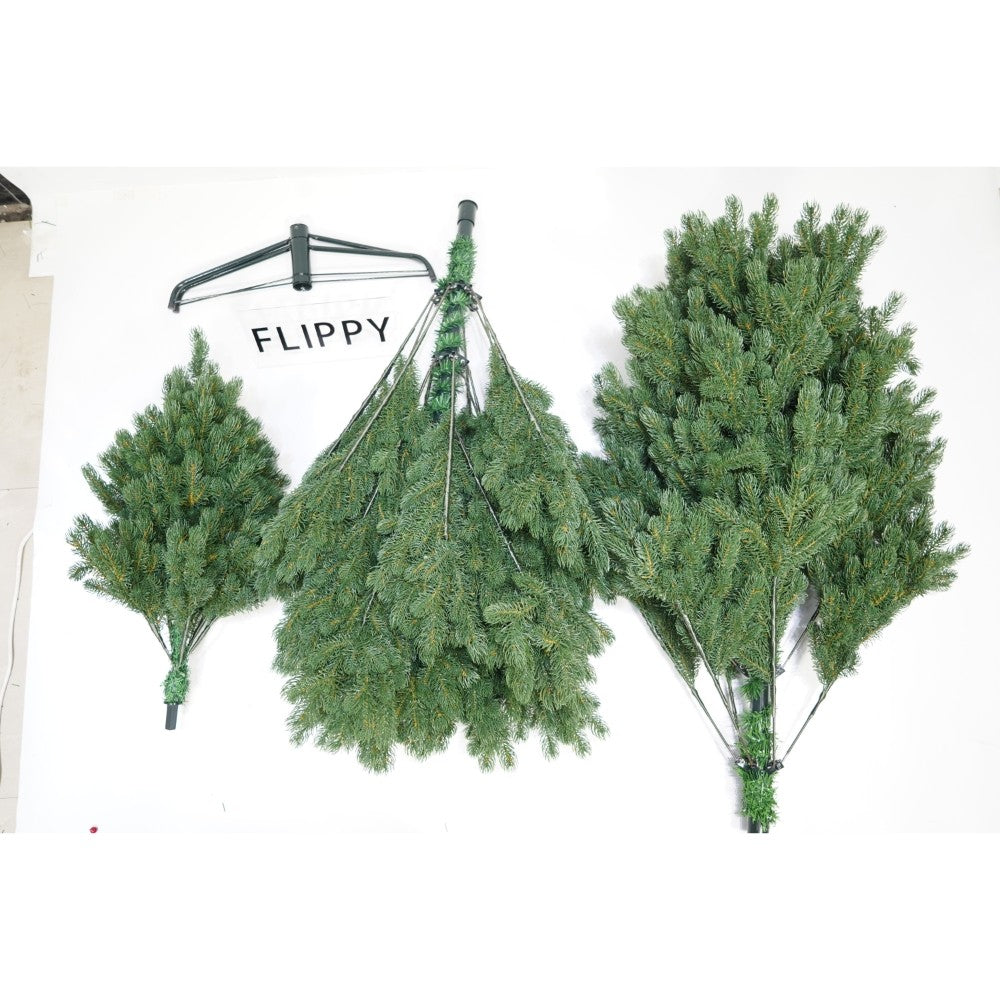 Brad artificial de Craciun, clasic, pentru interior/exterior, inaltime 210 cm, diametru 138 cm, 858 ramuri, Klevo, verde, suport metalic inclus