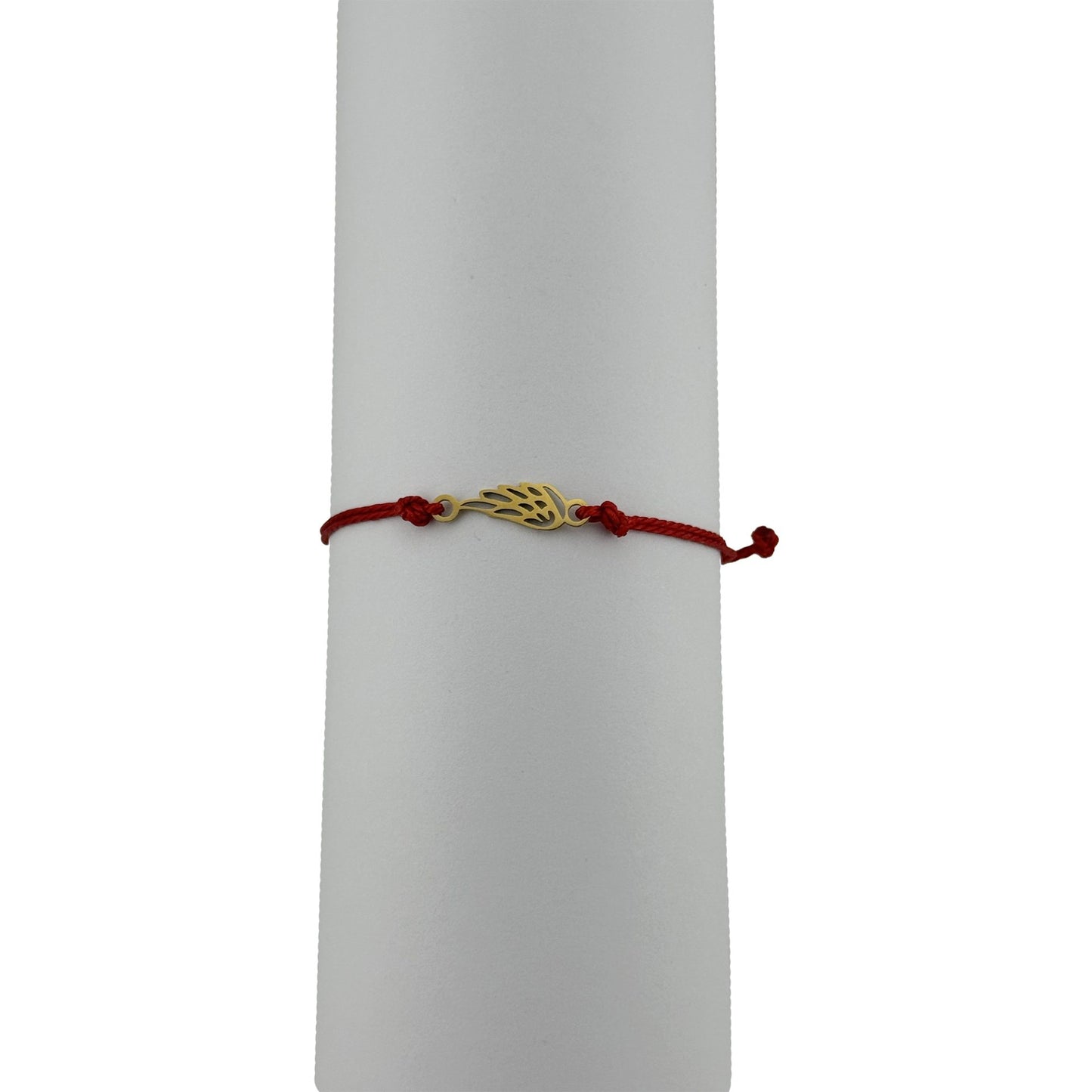 Bratara Martisor pentru Dama, Jolie, Model Aripa, Set 12 bucati, Pandativ din Inox Auriu, Snur Ajustabil Impletit, Rosu