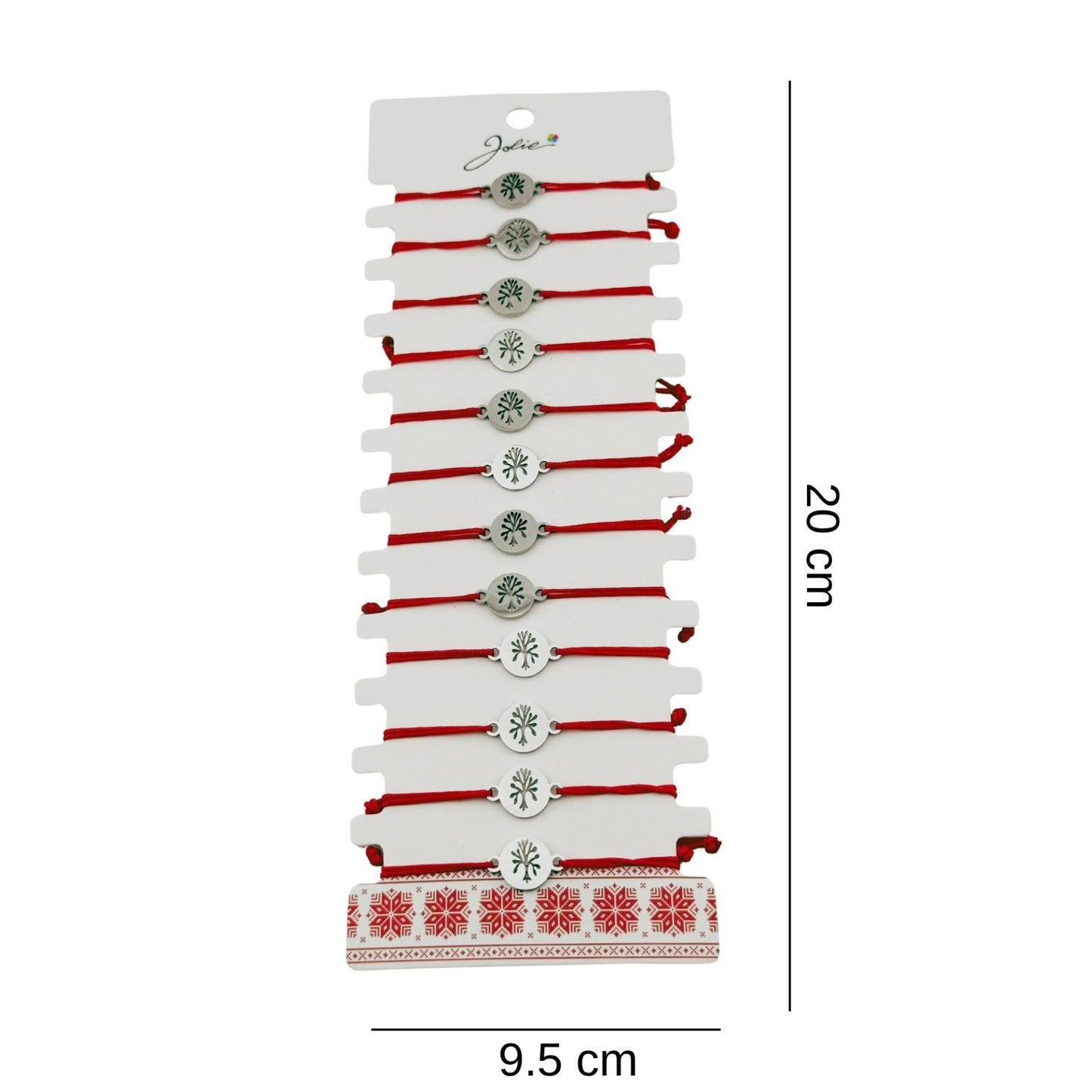 Bratara Martisor pentru Dama, Jolie, Model Copacul Vietii, Set 12 bucati, Pandativ Argintiu din Inox cu Snur Rosu Ajustabil
