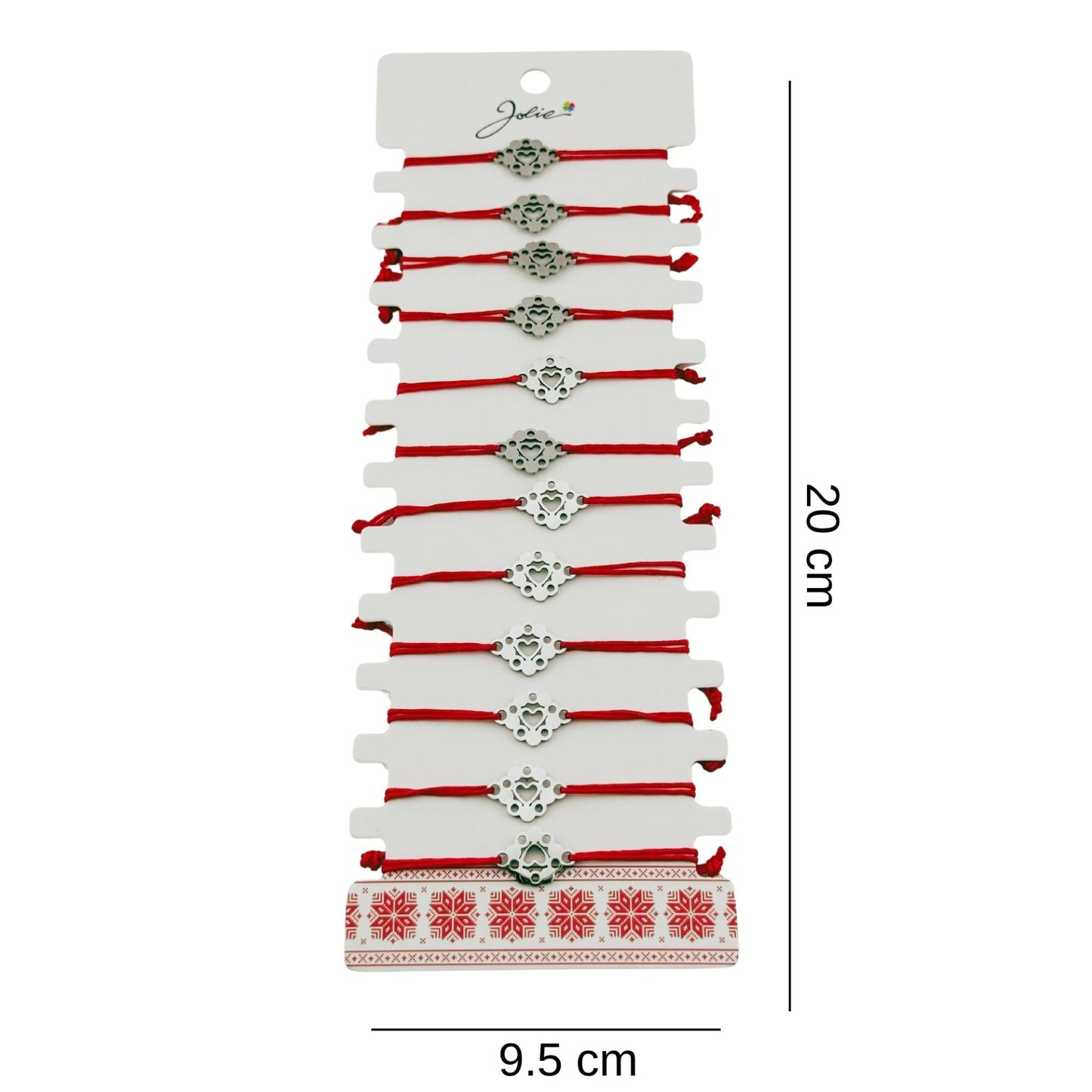 Bratara Martisor pentru Dama, Jolie, Model Inima in Floare, Set 12 bucati, Pandativ Argintiu din Inox cu Snur Rosu Ajustabil