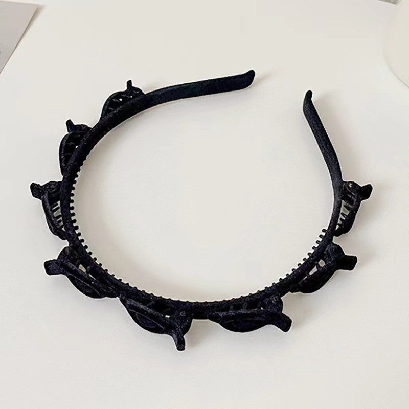 Bentita de Par pentru Femei, Klevo, Agrafa Stil Coreean, Accesoriu pentru Par cu Textura MultiStrat, 13 x 11.5 cm, Negru