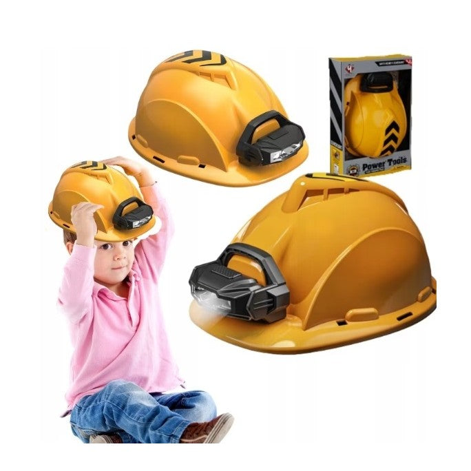Casca Protectie cu Lanterna de Jucarie pentru Copii, Klevo, Material Plastic, Interactiv, Distractiv, 29.5x19.5x6.5 cm, Portocaliu