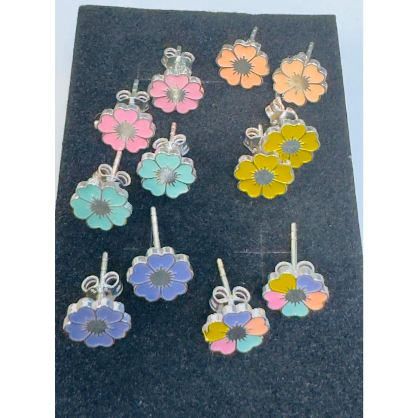 Cercei pentru Copii Argint 925, Jolie, Model Floricele, cu Email Colorat, 1.26 g, Argintiu