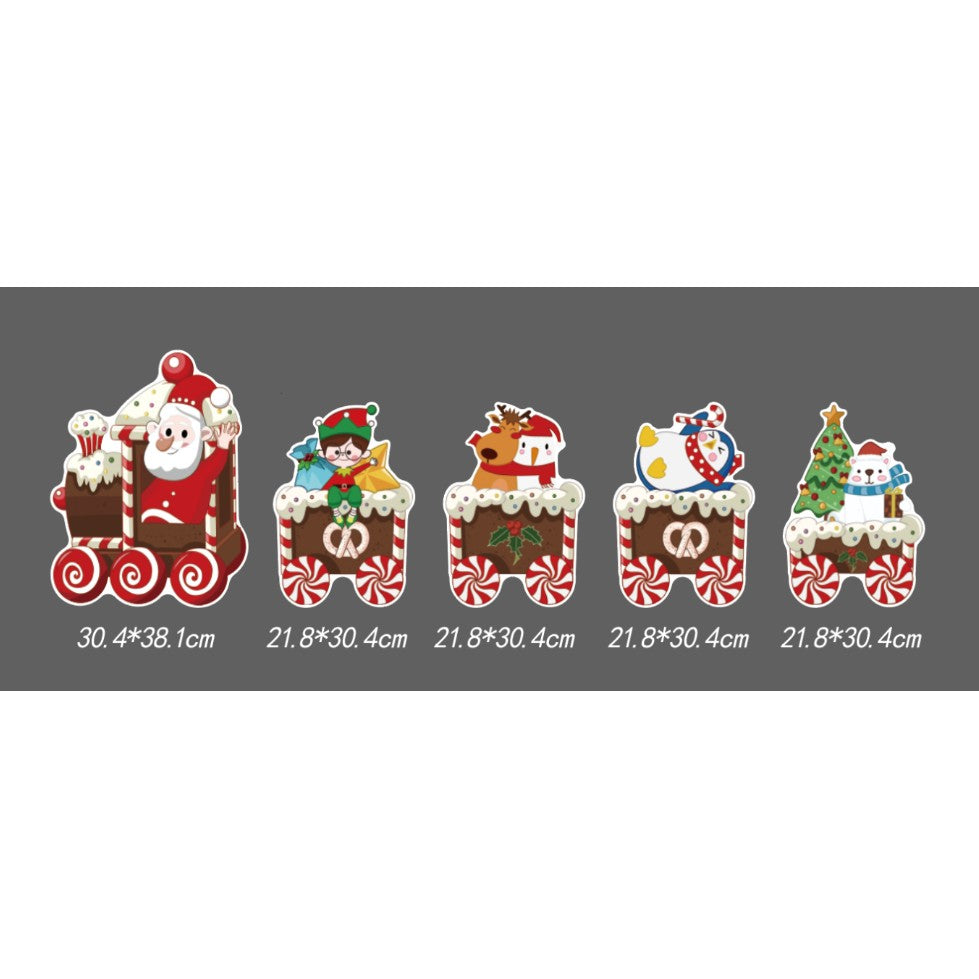 Decoratiune de Craciun, Klevo, pentru Gradina, Tip Trenulet, 5 Figurine + Bete de Infipt in Pamant, din Plastic, Impermeabil, Model Mos Craciun cu Prietenii, Multicolor