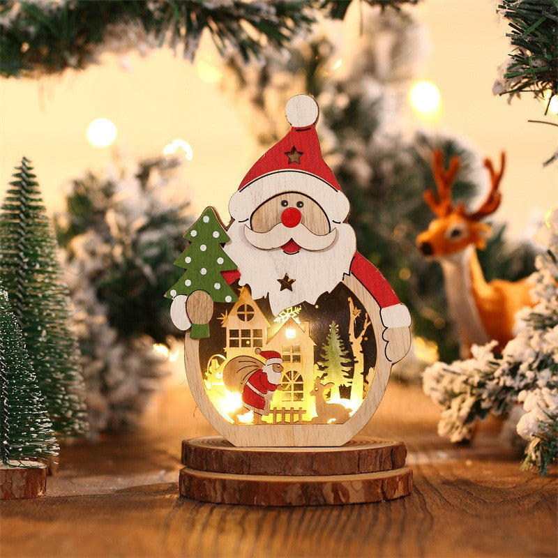 Decoratiune de Craciun, Klevo, cu Lumini LED, din Lemn, 16 x 10.5 x 3.5 cm, Model Mos Craciun, Multicolor