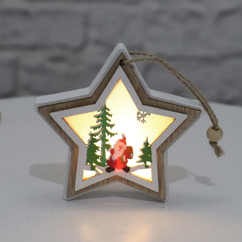 Ornament de Brad, Klevo, cu Lumini LED, din Lemn, Model Stea, Multicolor