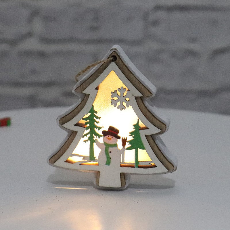 Ornament de Brad, Klevo, cu Lumini LED, din Lemn, Model Brad, Multicolor