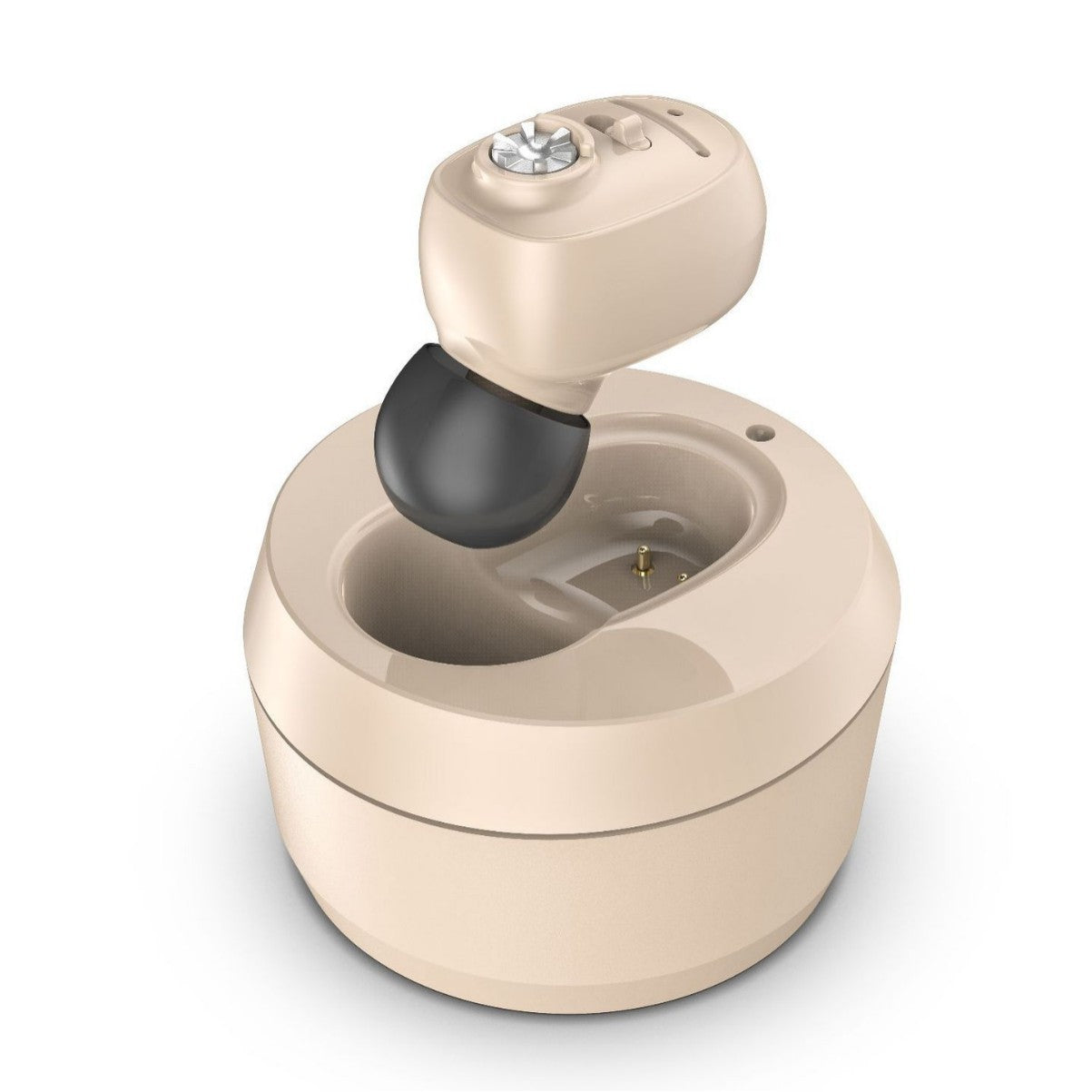 Aparat Auditiv Intraauricular In-Ear, Klevo, Amplificator de sunet pentru Auz, Minuscul Design Nou, 14 x 10 x 3.8 cm, 116 gr, Camel