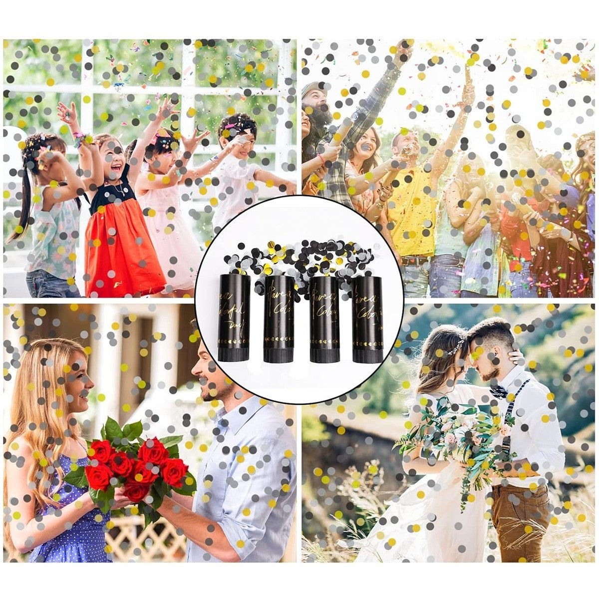 Tun Confetti Petrecere, Klevo, Lungime 30 cm, Negru/Auriu