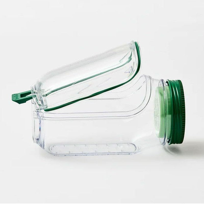 Container Caserola pentru Salata,, Klevo, Borcan pentru Salata, din PP, Gradat in ml, 1L, 19 x 10 x 10 cm, Capac Verde, Transparenta