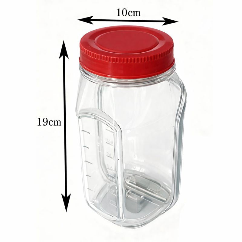 Container Caserola pentru Salata,, Klevo, Borcan pentru Salata, din PP, Gradat in ml, 1L, 19 x 10 x 10 cm, Capac Rosu, Transparenta