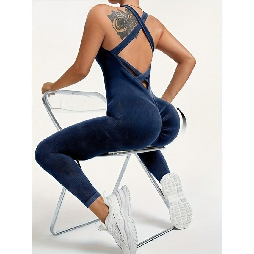 Costum Sport de Dama, Klevo, One Piece, pentru Yoga, Elastic, Fara Cusaturi, Albastru Marin, Marime L