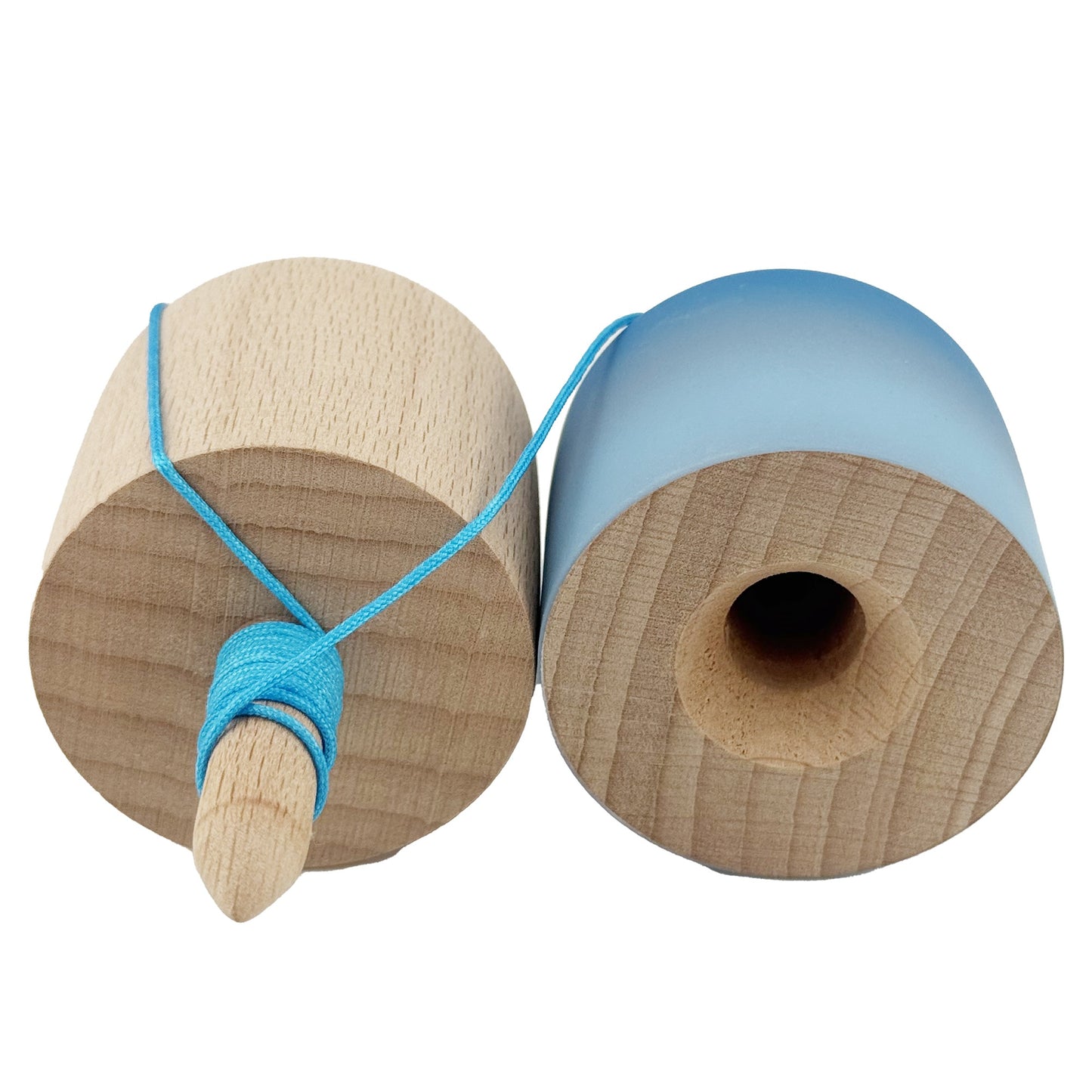 Kendama Pill X Originala, Klevo, Profesionala Model Rubber Grip Pilula, din Lemn, Varsta 9+, Ata 62/65 cm, 11 x 5 x 5 cm, Gradient Albastru/Albastru deschis