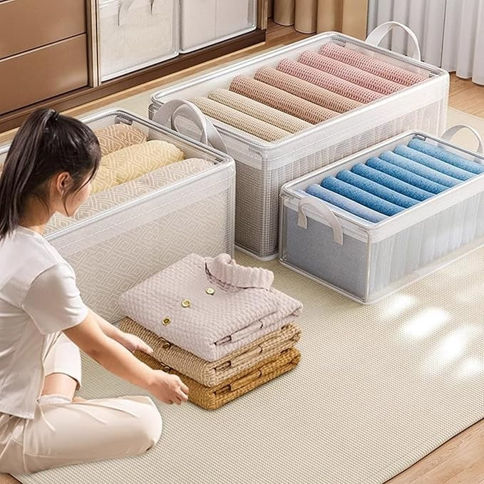 Cutie container de depozitare din PVC, Klevo, de stocare, Dimensiuni multiple, Accesoriu robust pentru organizarea de uz casnic, volum 26L, 47 x 28 x 20 cm, Transparenta
